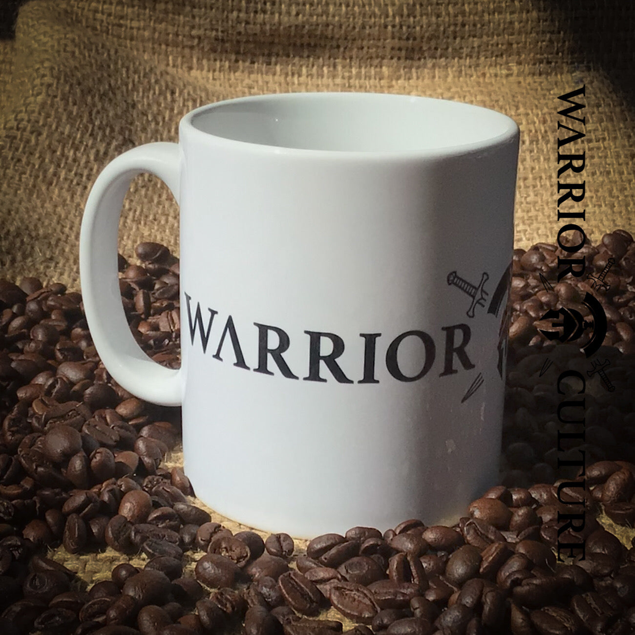 Warrior Culture Logo on a 10 0z ceramic cup.